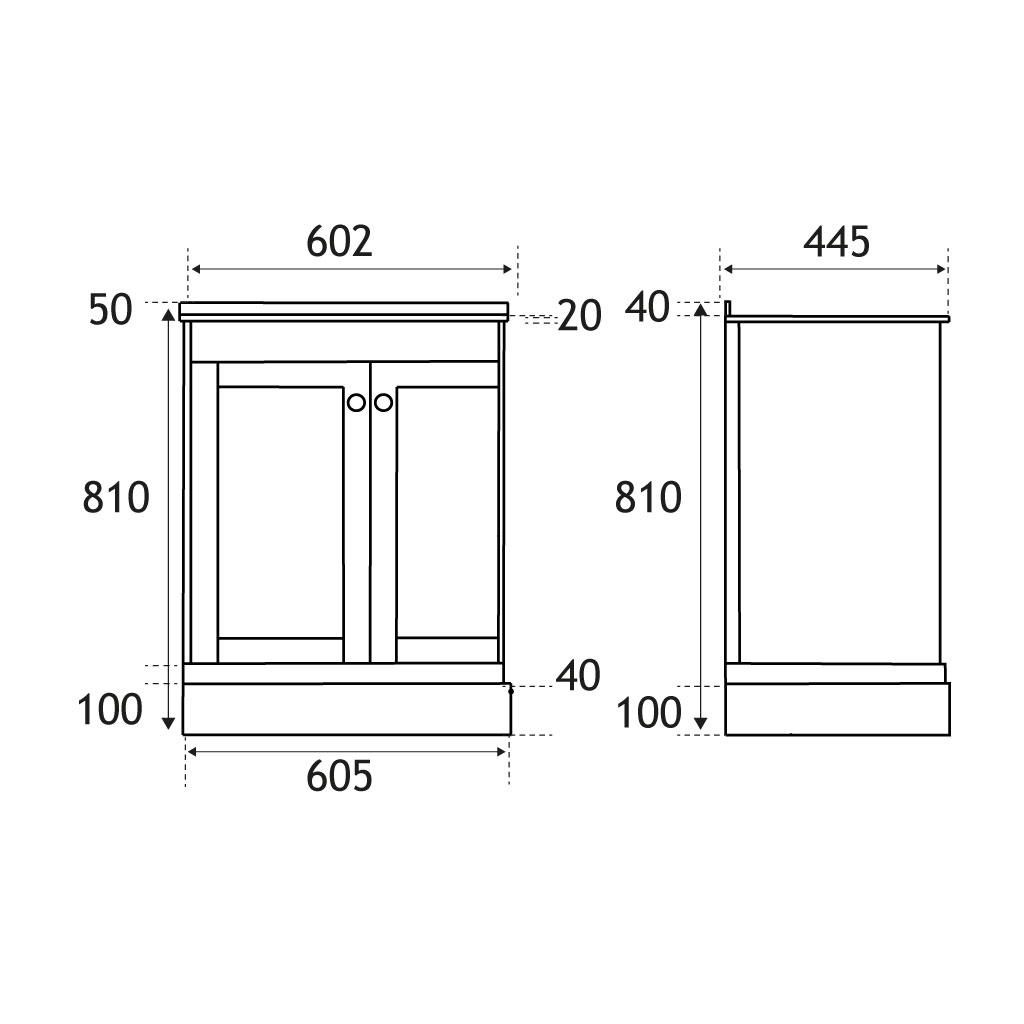 Hardwick 60cm Left Hand (LH) 2 Door Corner Cabinet Basin Unit - Matt Anthracite