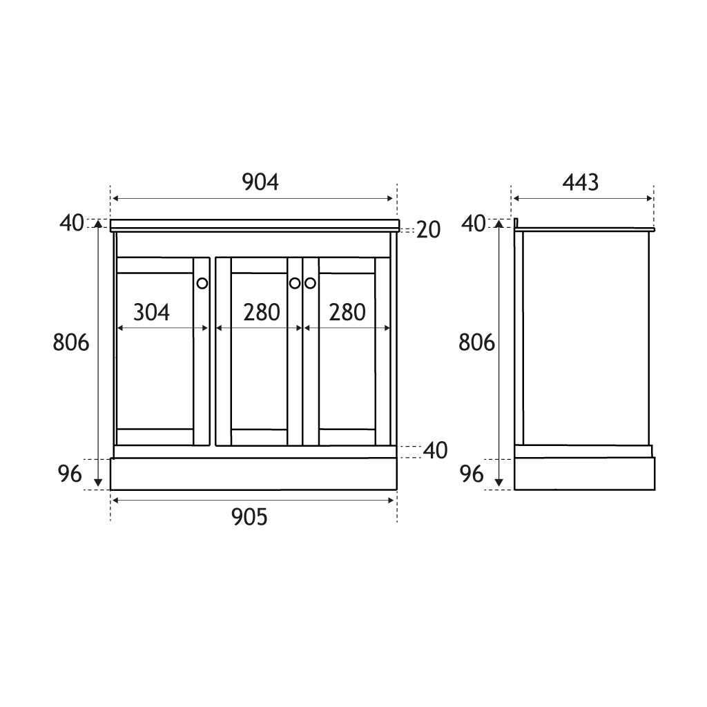 Hardwick 90cm Right Hand (RH) 3 Door Corner Cabinet Basin Unit - Matt Blue