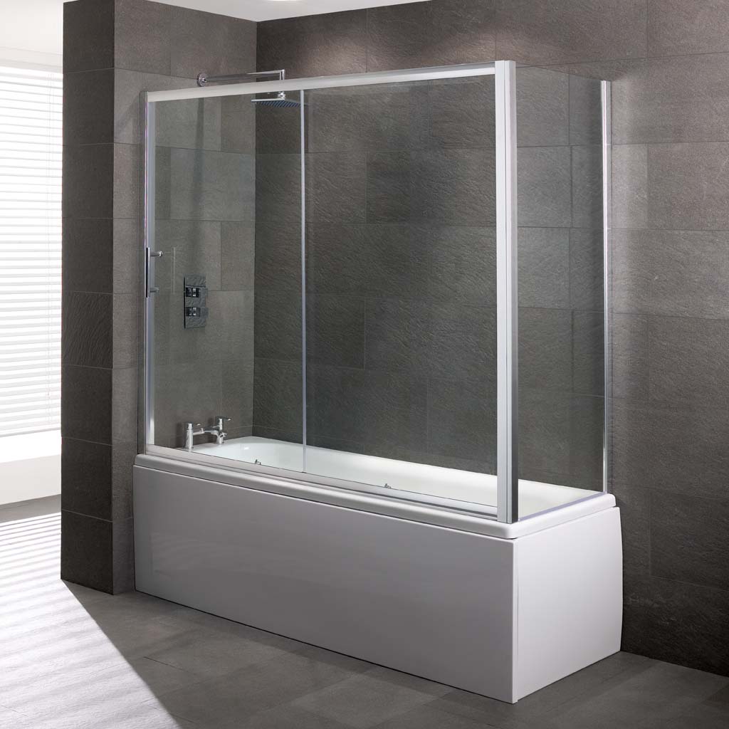 Volente 6mm 1475 x 1790mm Easy Clean Overbath Slider Bath Screen - Chrome