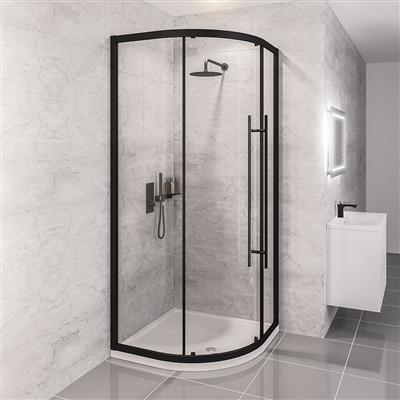 Vantage 2000 Easy Clean 800x800mm Single Door Quadrant Shower Enclosure - Matt Black