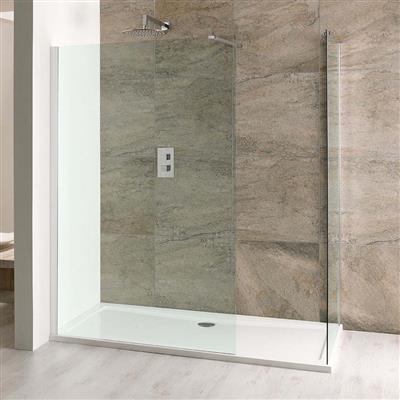 Volente 6mm Easy Clean 1850mm x 500mm Walk-In End Shower Panel with Support Bar - Chrome Profiles