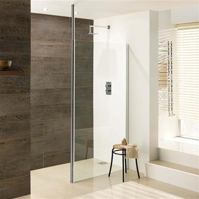 Valliant 8mm 1950mm x 760mm Round Pole Walk-In Front Shower Panel - Chrome