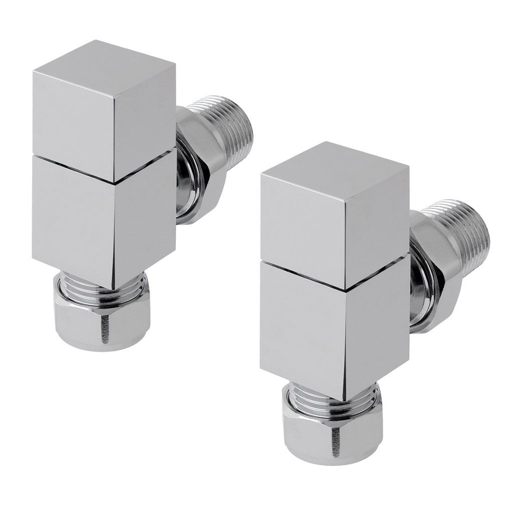 Angled square radiator valve (pair) Chrome