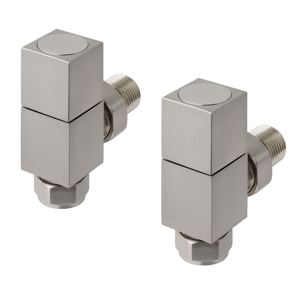 Angled square radiator valve (pair) Brushed Nickel