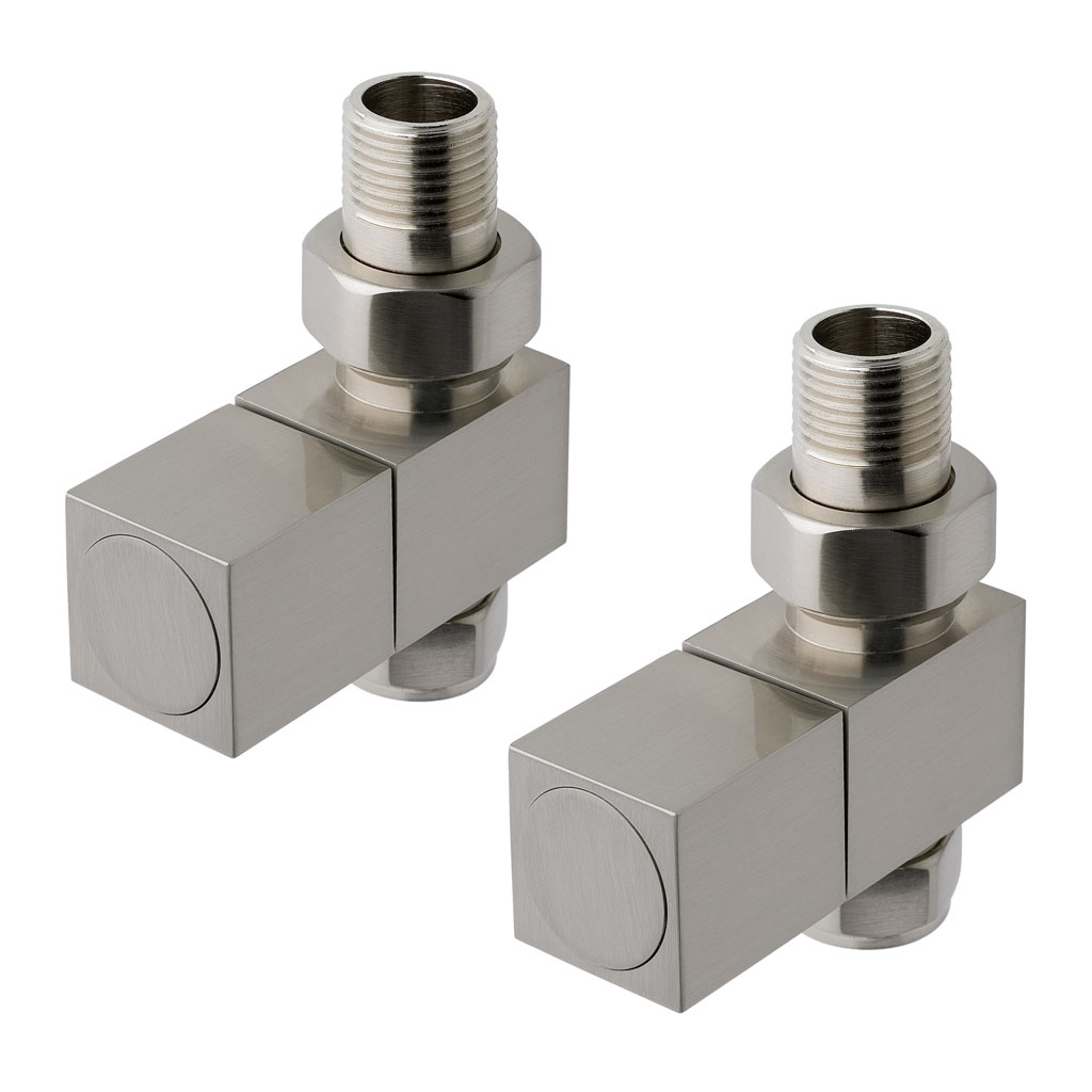 Straight square radiator valve (pair) Brushed Nickel