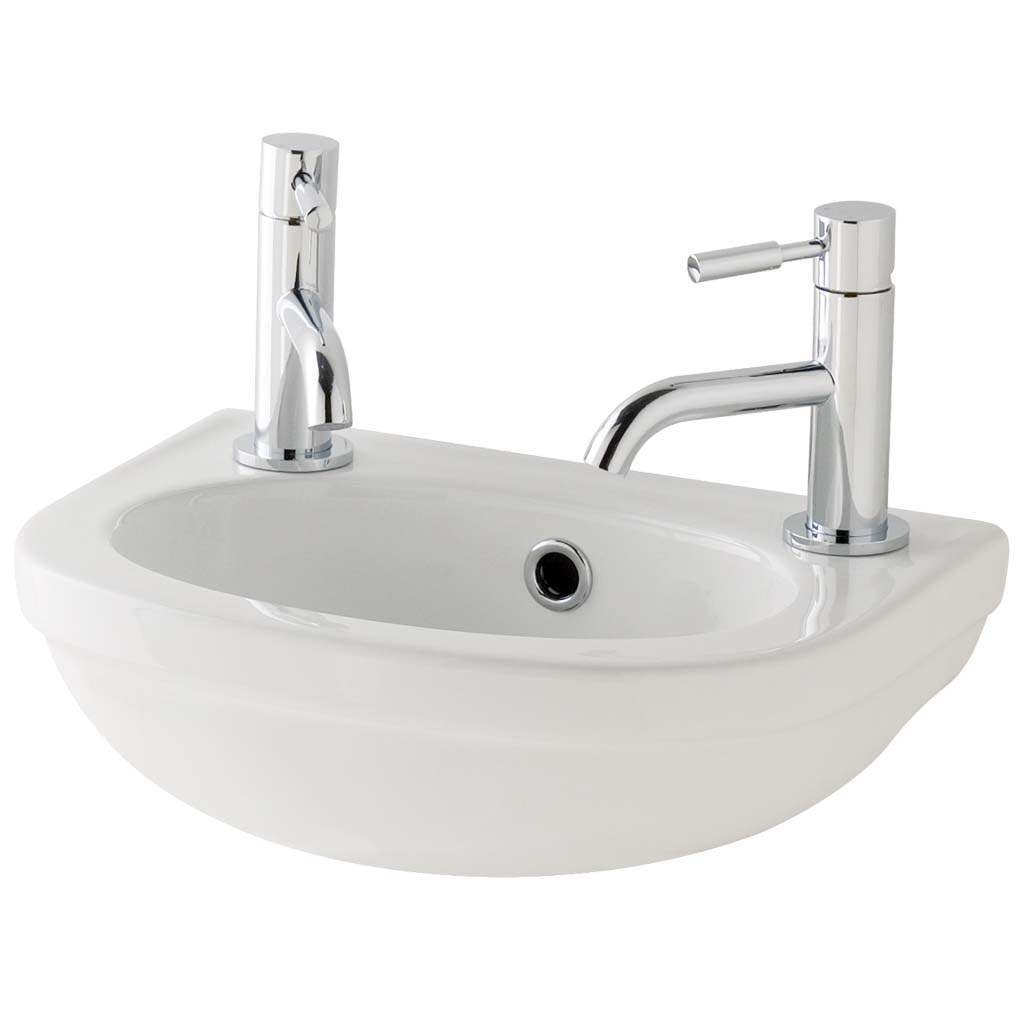 Dura 36cm x 26cm 2 Tap Hole Ceramic Cloakroom Basin with Overflow & Fixings - White