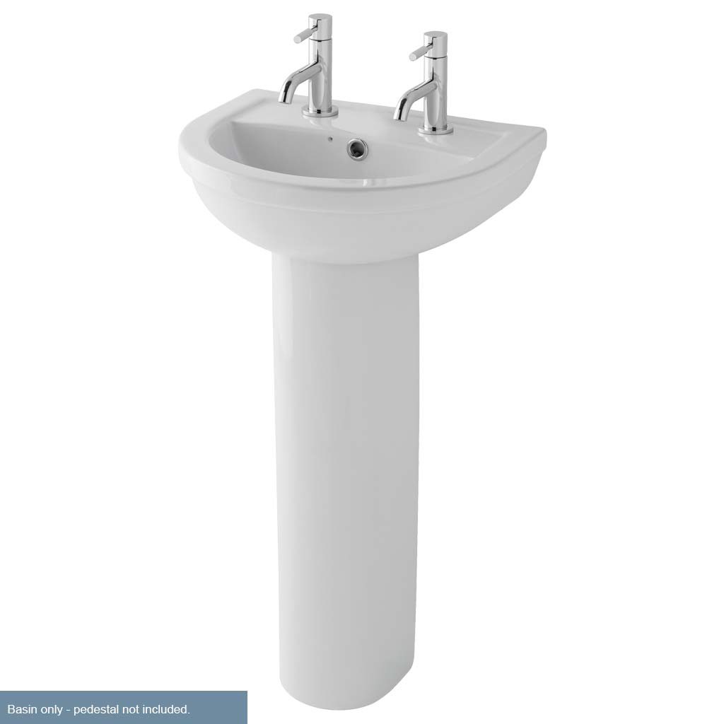 Dura 50cm x 40cm 2 Tap Hole Ceramic Basin with Overflow & Fixings - White