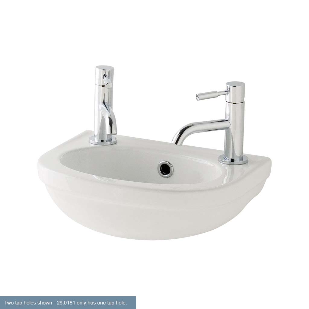 Dura 45cm x 28cm 1 Tap Hole Ceramic Cloakroom Basin with Overflow & Fixings - White