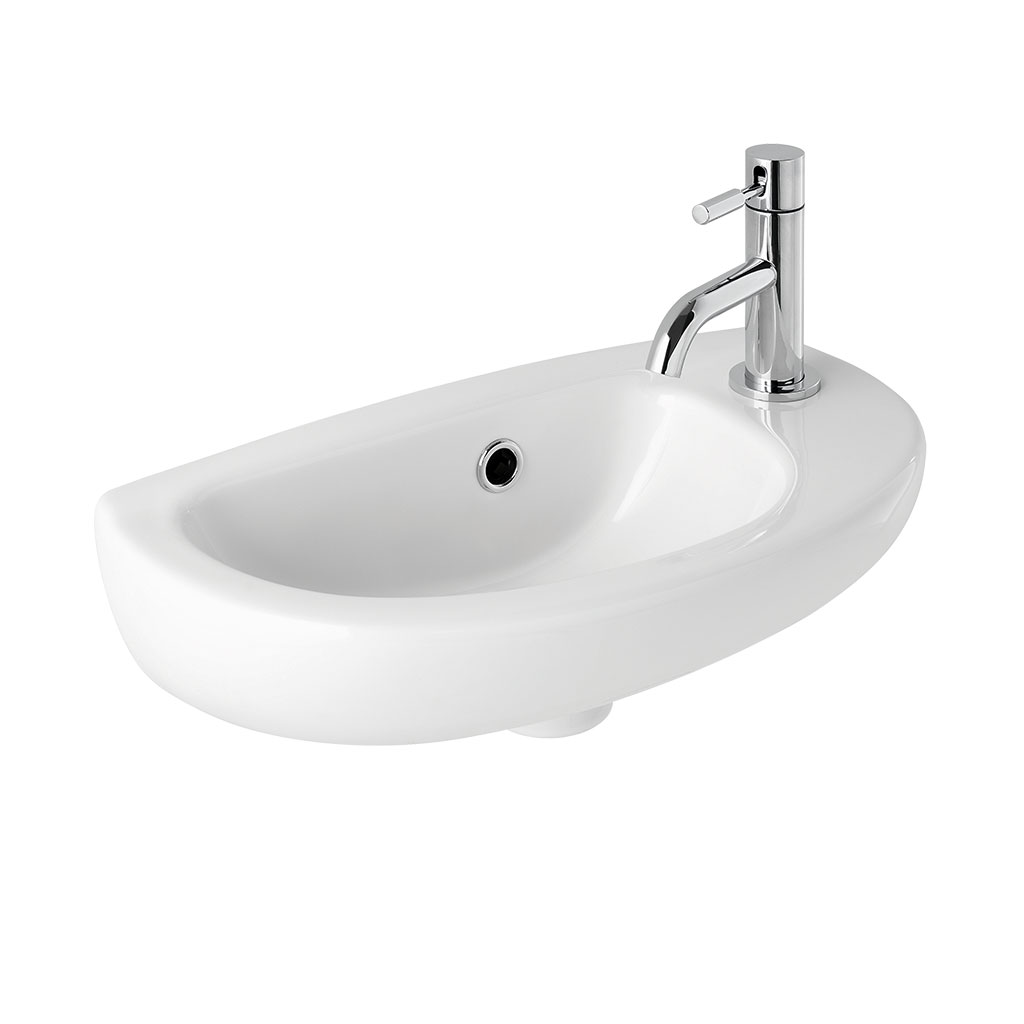 Kompact 41cm x 21cm Right Hand (RH) 1 Tap Hole Cloakroom Basin with Overflow - White
