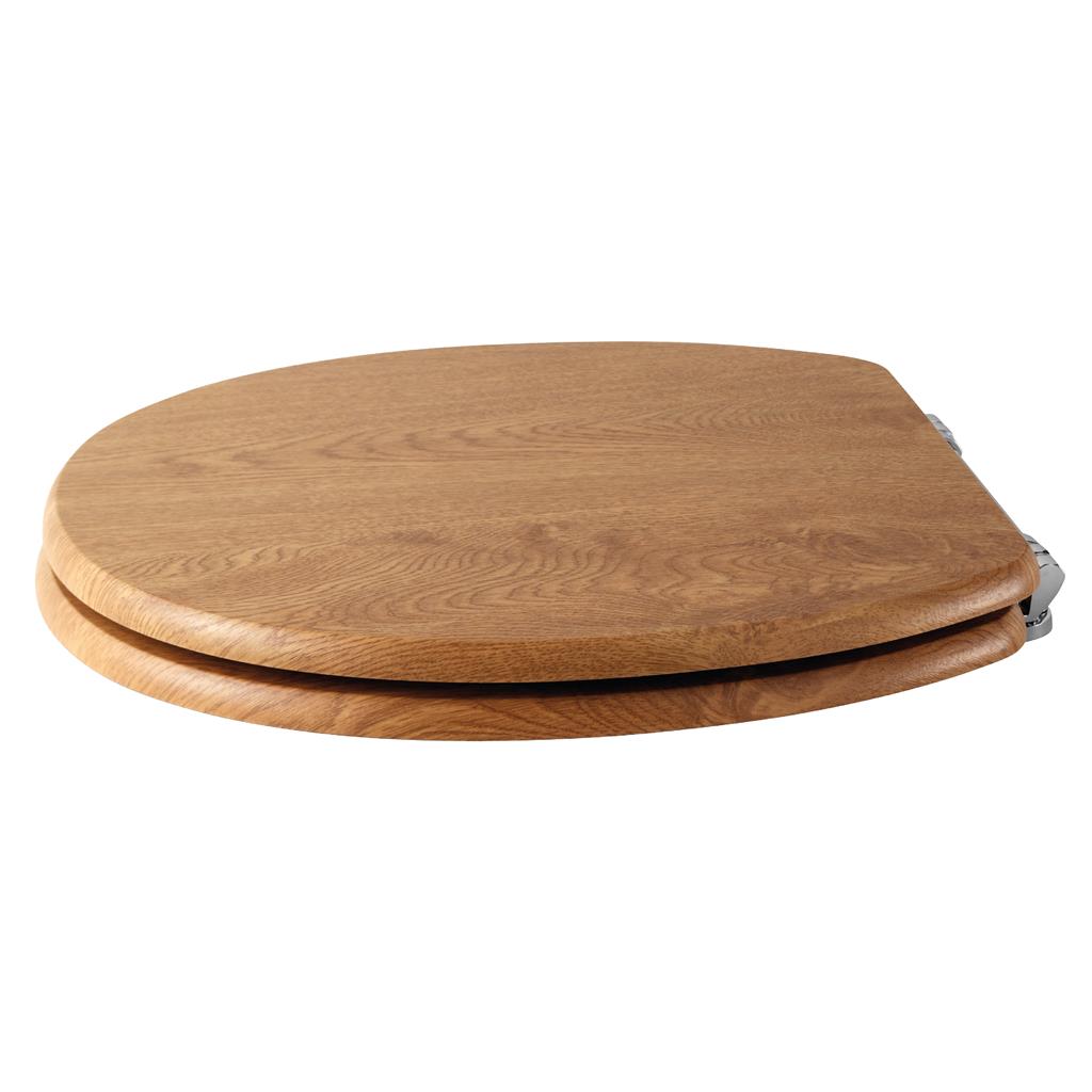 Sherwood Toilet Seat with Chrome Hinges - Natural Oak