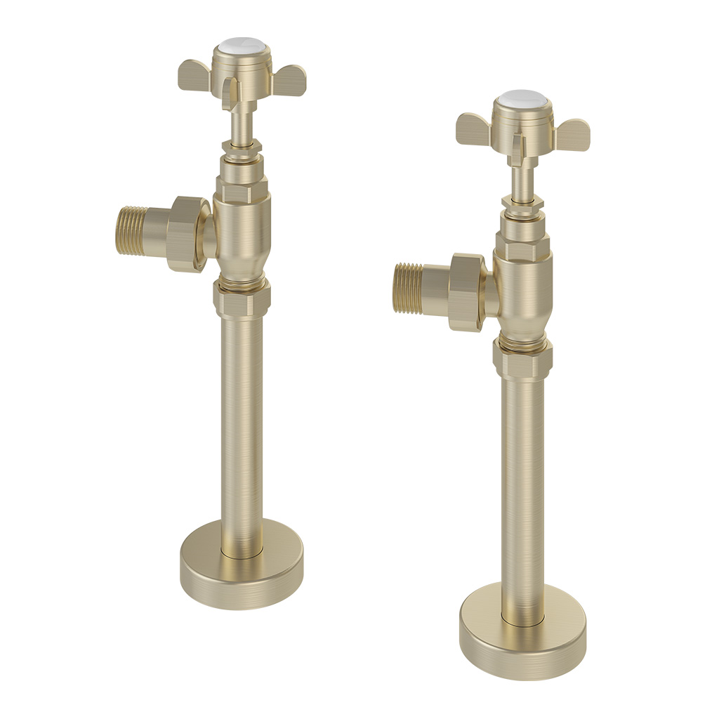 Pair of Traditional Rad Valves + Tails Brushed Brass
