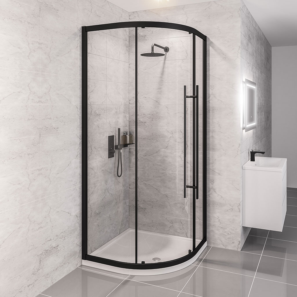 Vantage 2000 Easy Clean 900x900mm Single Door Quadrant Shower Enclosure - Matt Black