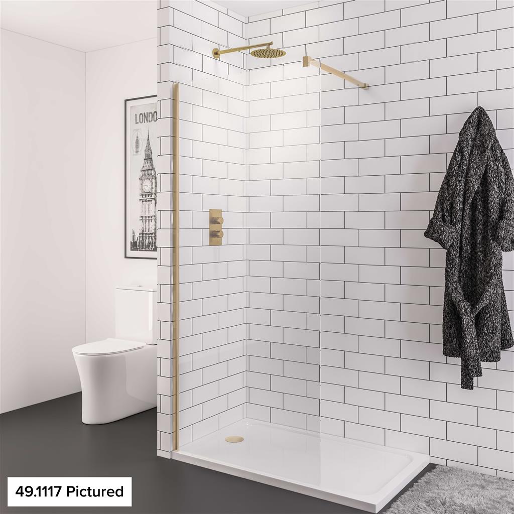 Vantage 2000 8mm Easy Clean 2000mm x 800mm Walk-In Shower Panel - Brushed Brass