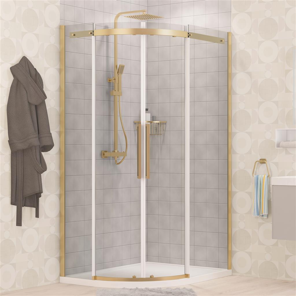 Corniche 2000 900x800mm Right Hand Offset Quadrant Shower Enclosure - Brushed Brass