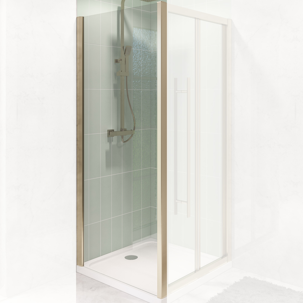 Vantage 2000 6mm Easy Clean 2000mm x 900mm Side Panel with Towel Rail - Brushed Brass