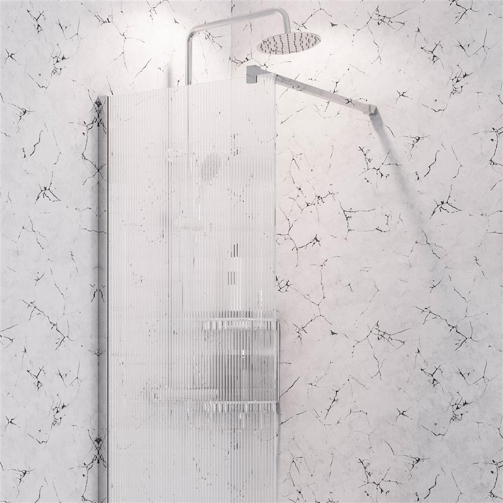 Vantage 2000 8mm Easy Clean 2000mm x 800mm Walk-In Shower Panel with Fluted Glass - Chrome