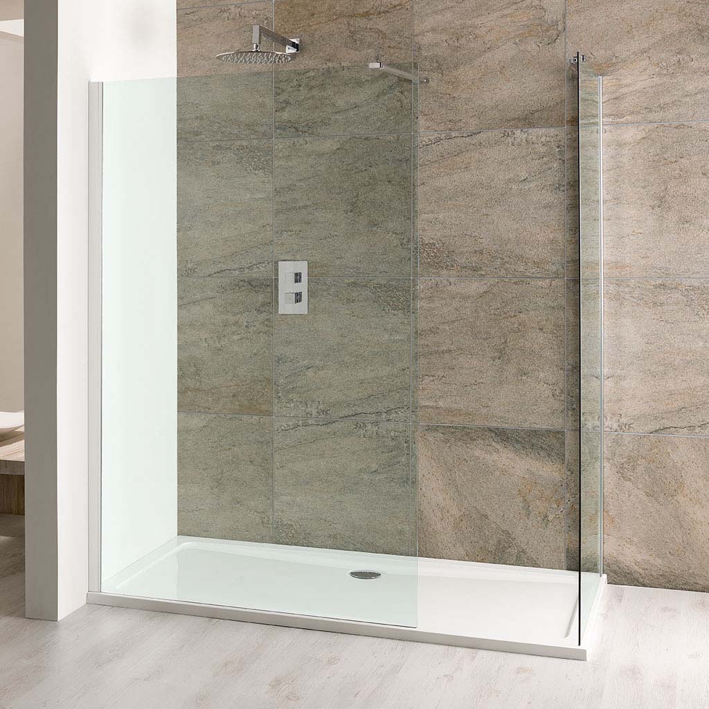 Volente 6mm Easy Clean 1850mm x 300mm Walk-In End Shower Panel with Support Bar - Chrome