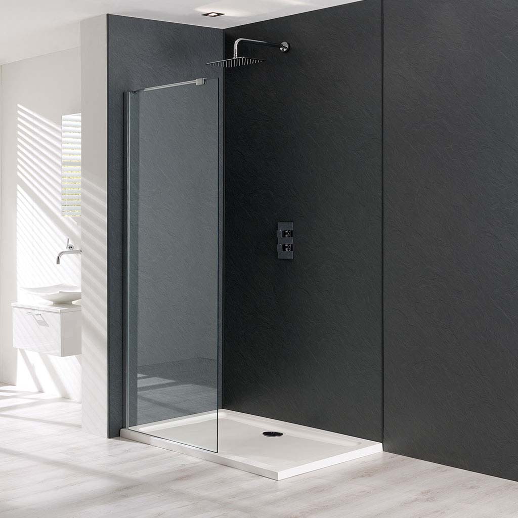 Valliant Type A 8mm 1950mm x 700mm Walk-In Side Shower Panel with Support Bar - Chrome