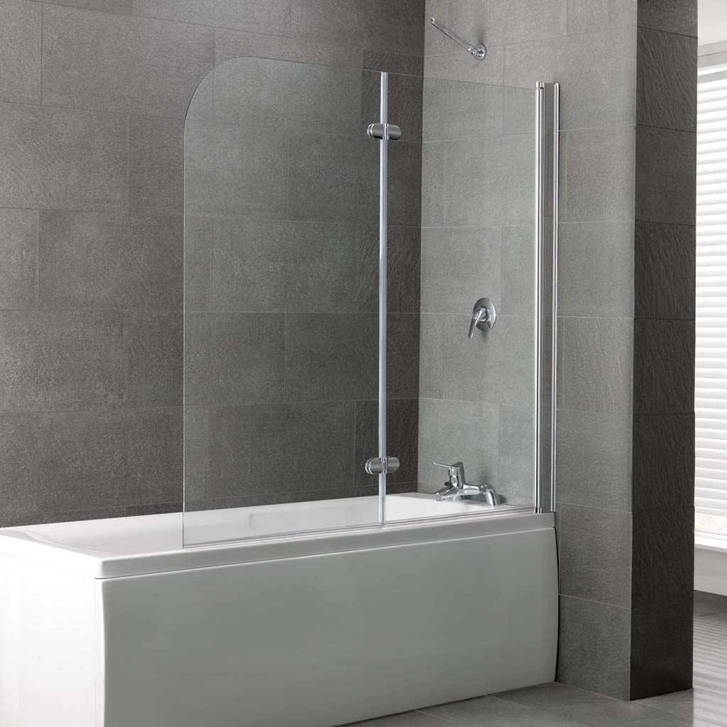Volente 6mm 1550 x 1465mm Bath Screen with 1 Fixed and 1 Hinge Panel - Chrome
