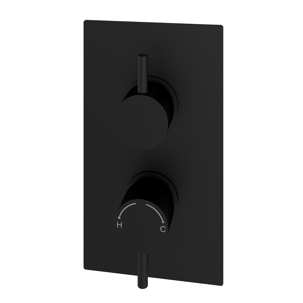 Concealed Thermostatic Twin Shower Valve with Round Handles - Matt Black