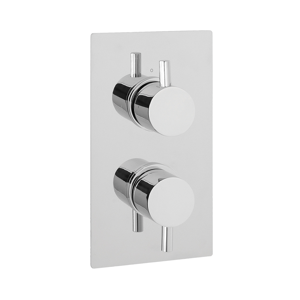 Square Twin Valve Plate with Round Rings - Chrome