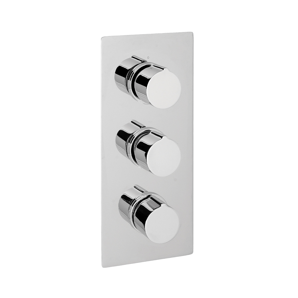 Square Triple Valve Plate with Round Rings - Chrome
