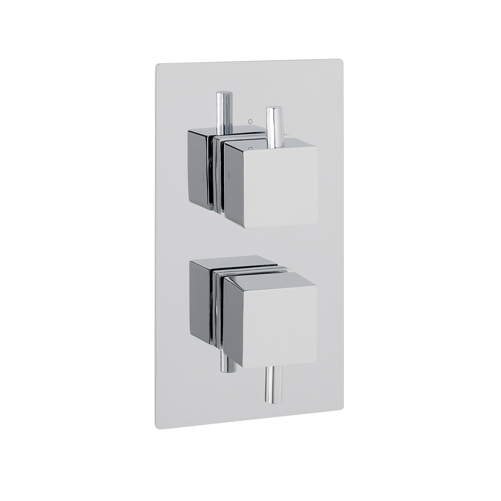 Square Twin Valve Plate with Square Rings - Chrome