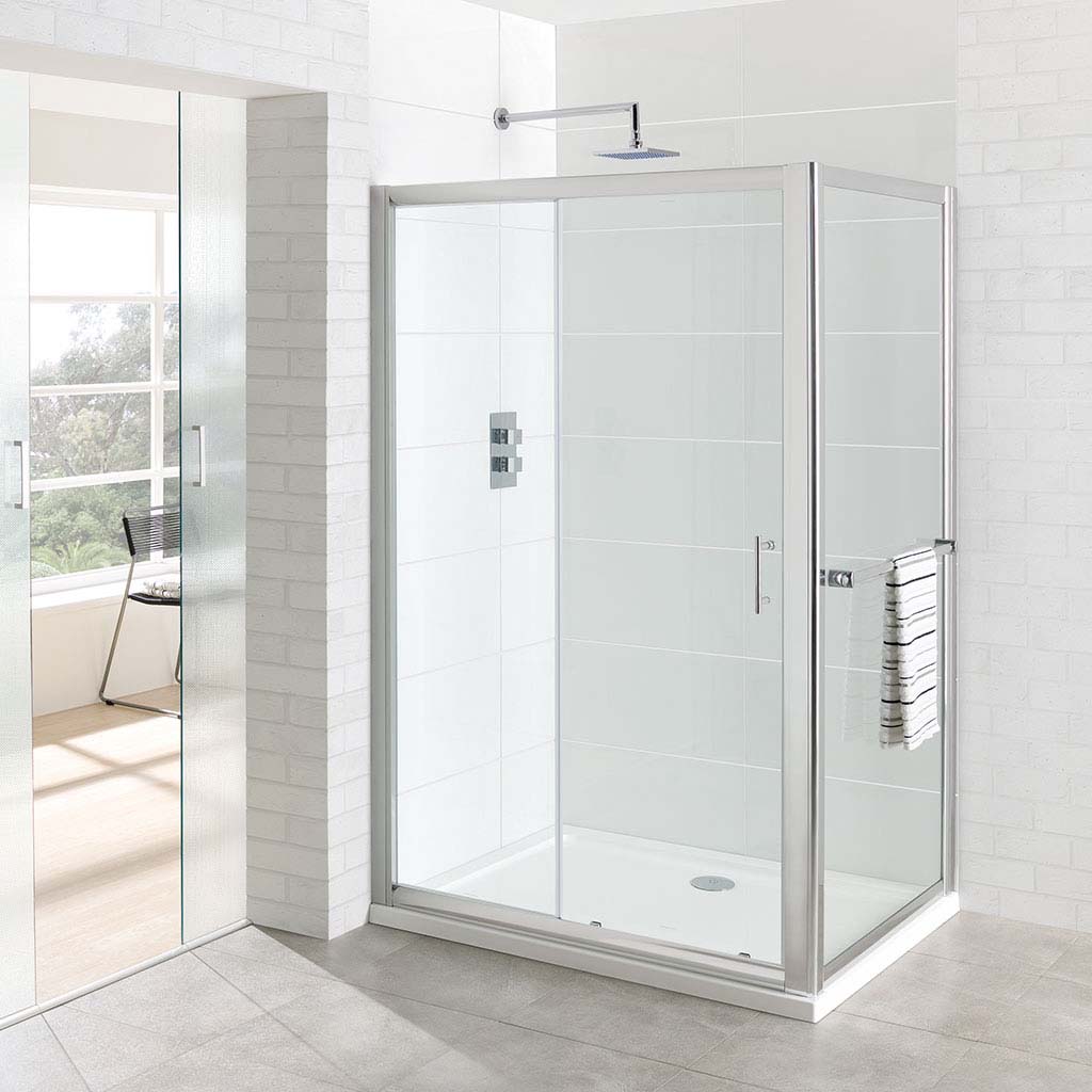 Vantage 6mm Easy Clean 1850mm x 700mm Side Panel with Towel Rail - Chrome