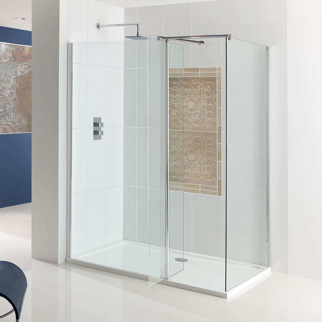 Vantage 8mm Easy Clean 1950mm x 1100mm Walk-In Front Shower Panel with Flipper- Chrome