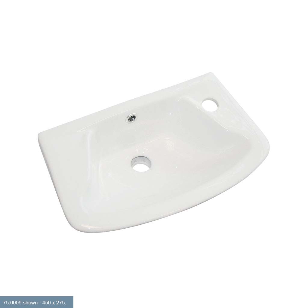 Loire 36cm x 25cm Right Hand (RH) 1 Tap Hole Ceramic Cloakroom Basin with Overflow - White