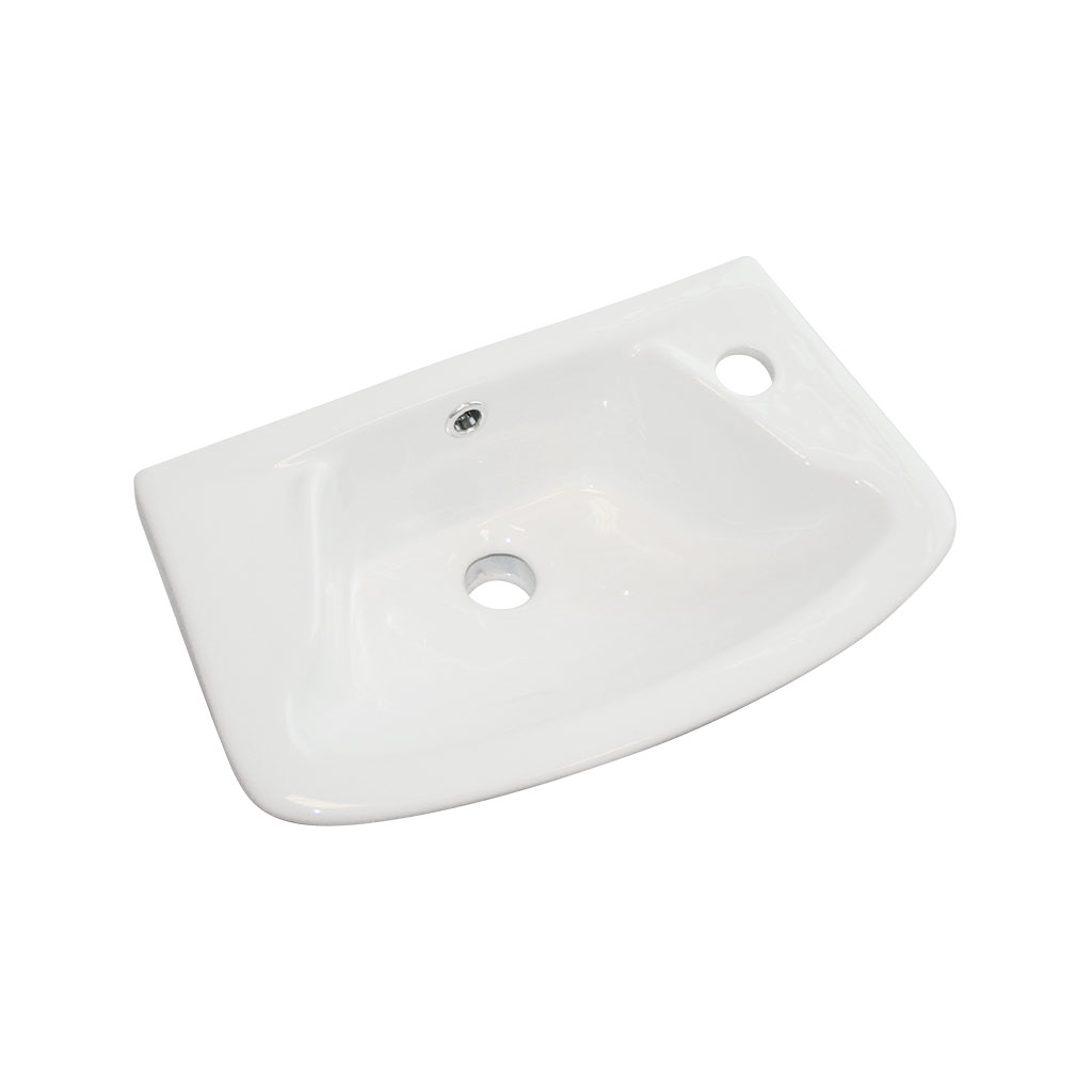 Loire 46cm x 27cm Right Hand (RH) 1 Tap Hole Ceramic Cloakroom Basin with Overflow - White