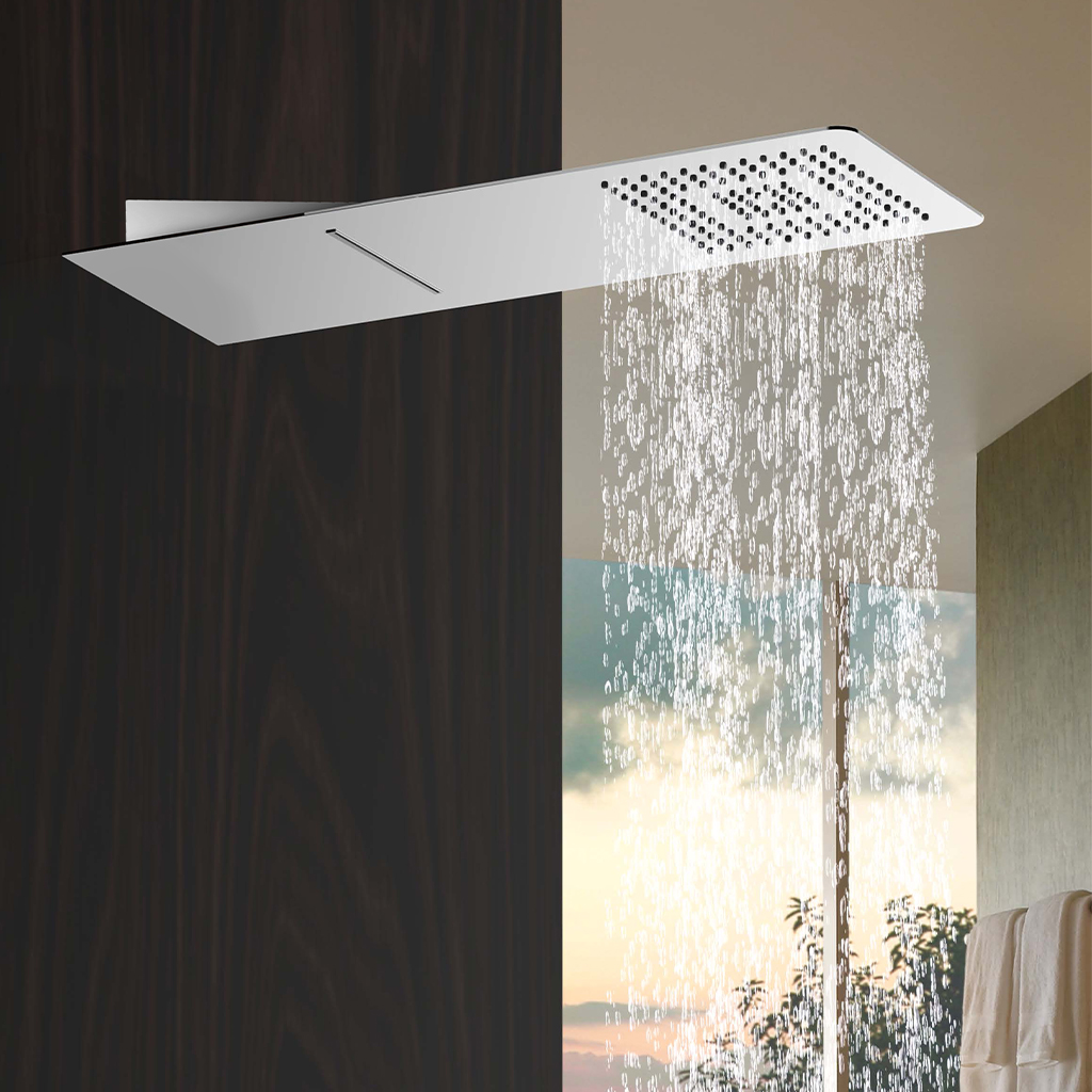 Square Wall Mounted Stainless Steel Waterfall & Rainfall Shower - Chrome