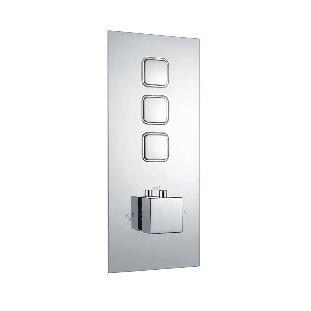 Concealed Thermostatic Shower Valve with Triple Square Push Button - Chrome