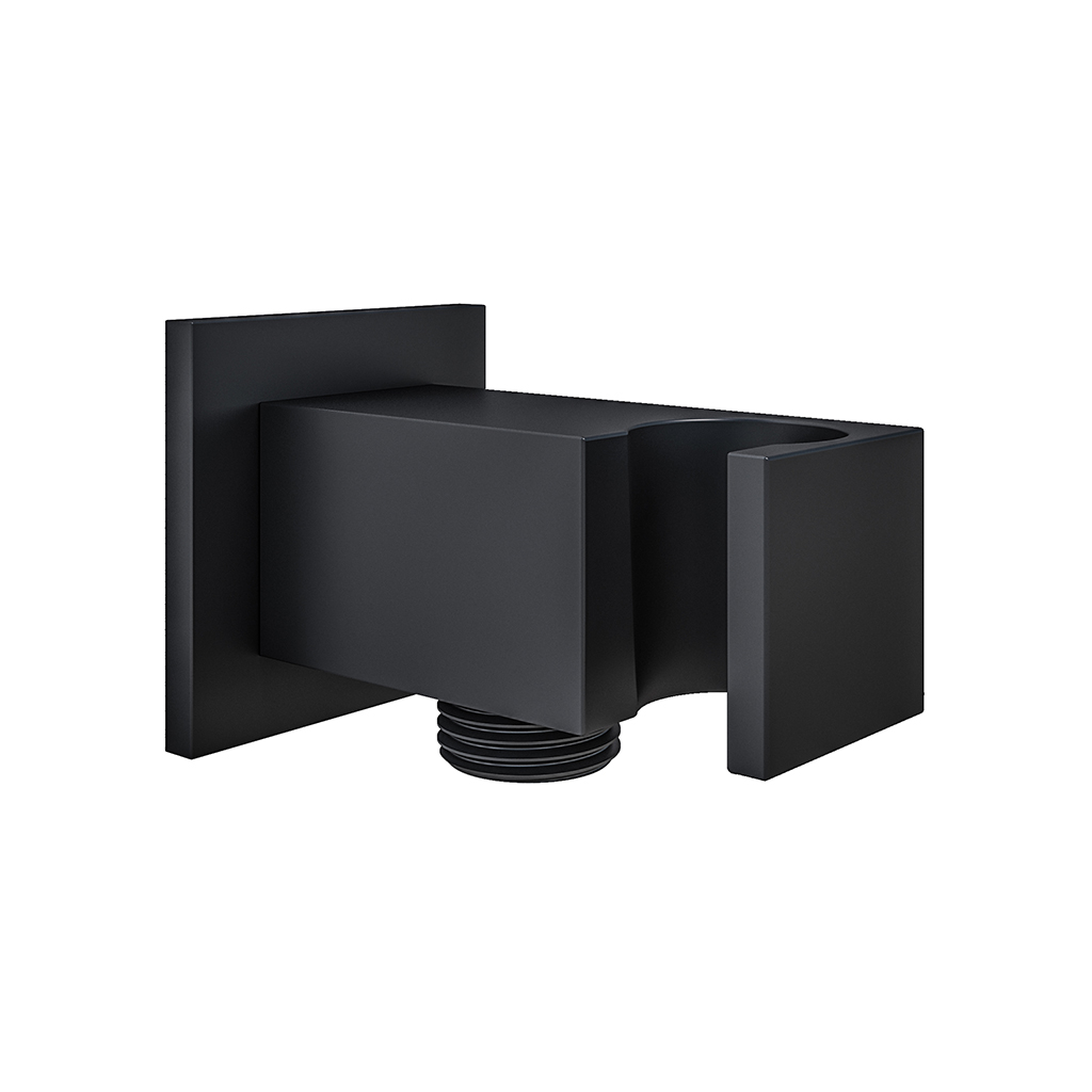 Square Outlet Elbow with Shower Holder SmoothBlack