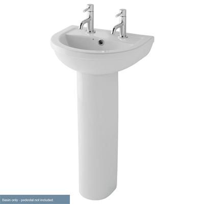 Dura 50cm x 40cm 2 Tap Hole Ceramic Basin with Overflow & Fixings - White