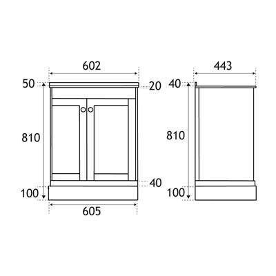 Hardwick 60cm Right Hand (RH) 2 Door Corner Cabinet Basin Unit - Matt White
