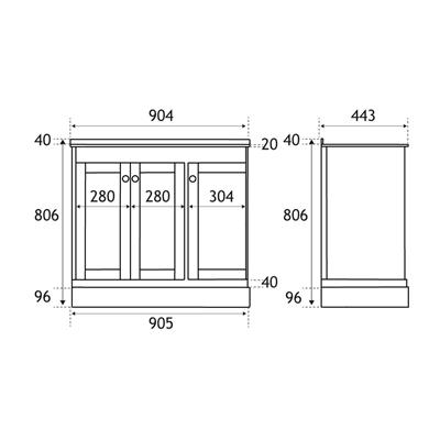 Hardwick 90cm Left Hand (LH) 3 Door Corner Cabinet Basin Unit - Matt Anthracite