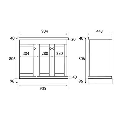 Hardwick 90cm Right Hand (RH) 3 Door Corner Cabinet Basin Unit - Matt White
