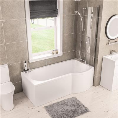 Portland 1700 x 850 x 440mm Right Hand (RH) P-Shaped 5mm Shower Bath - White