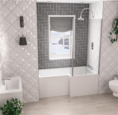 Portland 1700 x 850 x 440mm Right Hand (RH) L-Shaped Beauforte Shower Bath - White