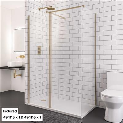Vantage 2000 8mm Easy Clean 2000mm x 1400mm Walk-In Shower Panel - Brushed Brass