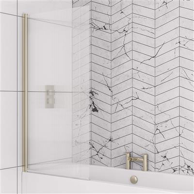 5mm Straight bath screen in fluted glass L-H Brushed Brass
