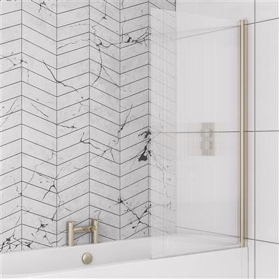 6mm 1400 x 800mm Right Hand (RH) Fluted Straight Bath Screen - Brushed Brass