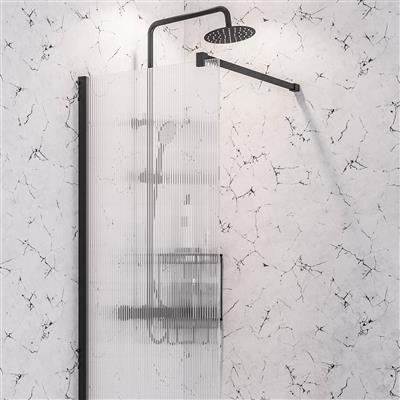 Vantage 2000 8mm Easy Clean 2000mm x 800mm Walk-In Shower Panel with Fluted Glass - Matt Black