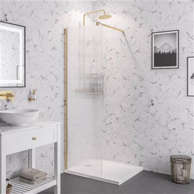 Vantage 2000 8mm Easy Clean 2000mm x 800mm Walk-In Shower Panel with Fluted Glass - Brushed Brass