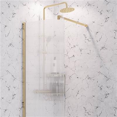 Vantage 2000 8mm Easy Clean 2000mm x 900mm Walk-In Shower Panel with Fluted Glass - Brushed Brass