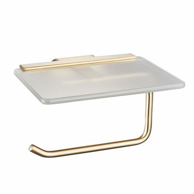 Asti Toilet Roll Holder with Glass Shelf Brushed Brass