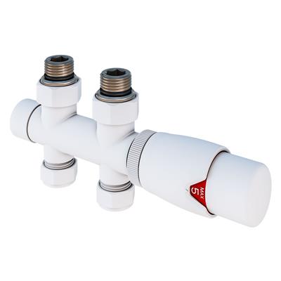 Straight Twin inlet Thermostatic Radiator Valve 15mm Gloss White