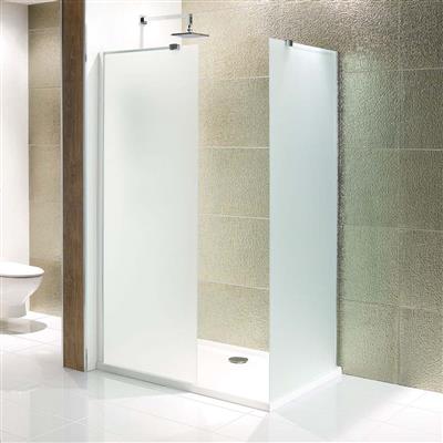 Volente 6mm Easy Clean 1850mm x 300mm Walk-In End Shower Panel with Frosted Glass - Chrome