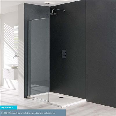 Valliant Type A 8mm 1950mm x 1100mm Walk-In Side Shower Panel with Support Bar - Chrome